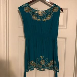 Forever 21 embroidery turquoise top